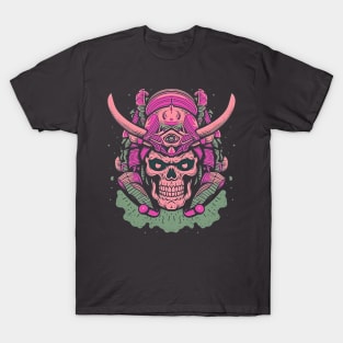 Skull Samurai Pink Retro Color T-Shirt